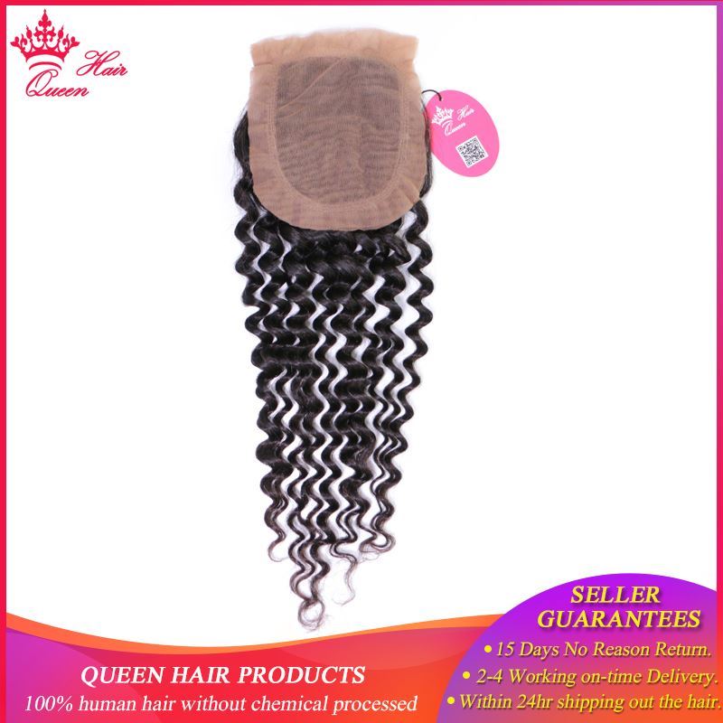 Photo de Queen Hair Products Brazilian Virgin Hair Deep Wave Silk Base Closure 100% Human Hair 3.5"*4" Swiss Lace Natural Color