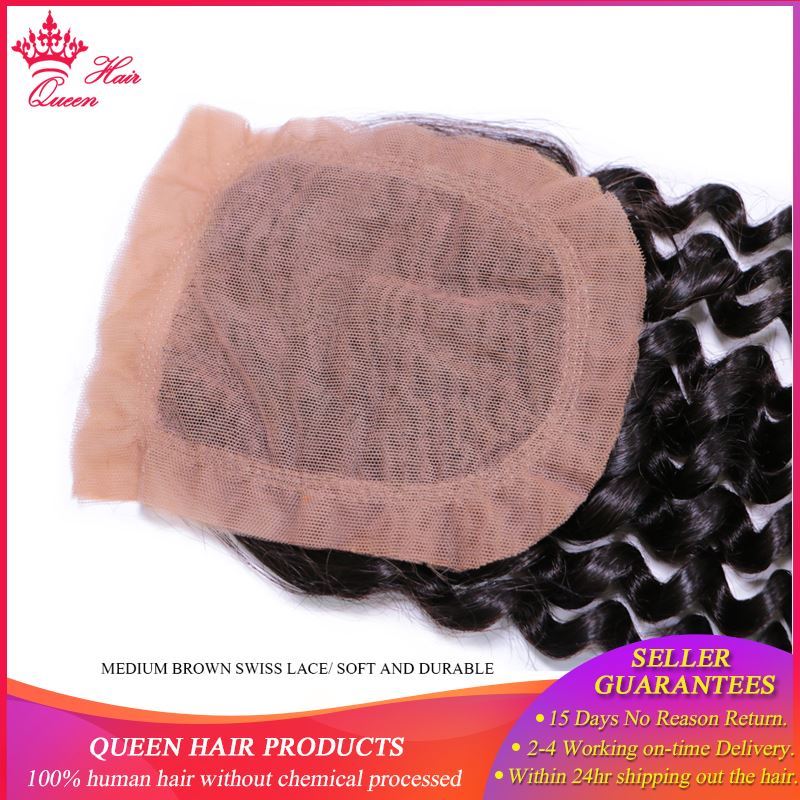 Photo de Queen Hair Products Brazilian Virgin Hair Deep Wave Silk Base Closure 100% Human Hair 3.5"*4" Swiss Lace Natural Color