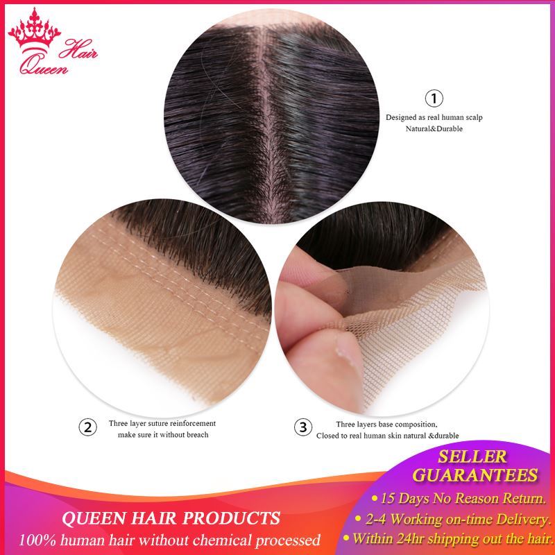 Photo de Queen Hair Products Silk Base Closure Brazilian Virgin Hair Loose Wave 100% Human Hair Swiss Lace Natural Color