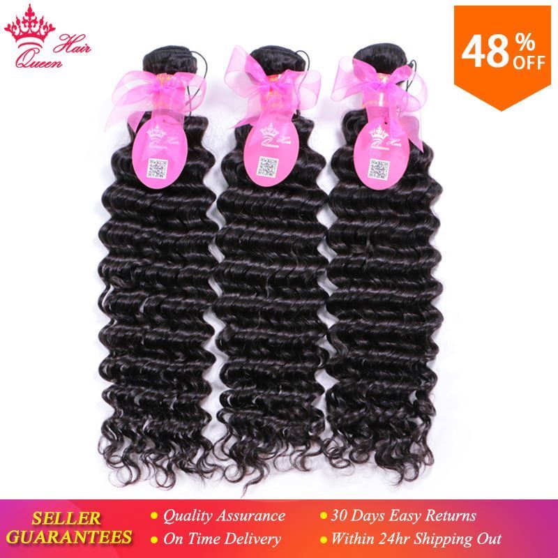 Picture of Queen Hair Products Brazilian Deep Wave Bundles Deal 3pcs/lot Natural Color 1B Hair Weave 100% Human Hair Weaving