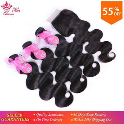 Picture of Brazilian Hair Weave Bundles with Closure Body Wave Hair Extension 4pcs/lot Virgin Human Hair weaving Queen Hair Products