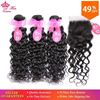 Photo de Queen Hair Brazilian Hair Weave Bundles With Lace Closure Virgin Human Hair 3 Bundle Deal With Closure Water Wave Bundles