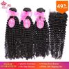 Picture of Queen Hair Products 100% Brazilian Human Hair Bundles With Closure Kinky Curly Natural Color 3 Bundles With 4x4 Lace Closure