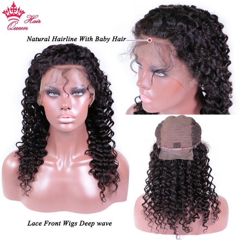 Picture of Queen Hair Products Deep Wave Lace Front Wigs Brazilian Human Hair Pre Plucked Lace Frontal Wig Natural Color For Black Women