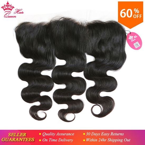 Picture of Queen Hair Products Body Wave Transparent Lace Frontal Closure 13x4 Brazilian Virgin Hair Natural Color 100% Human Hair
