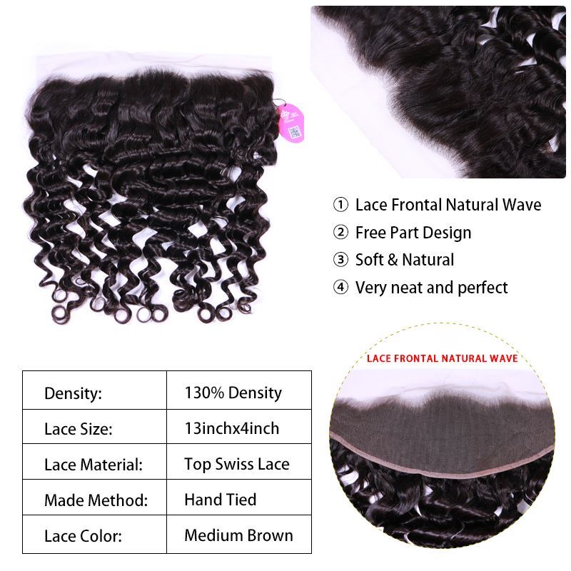 Photo de Queen Hair Product Swiss Lace Frontal Closure Ear to Ear 13"x4" Brazilian Virgin Hair Natural Wave 100% Human Hair Natural Color