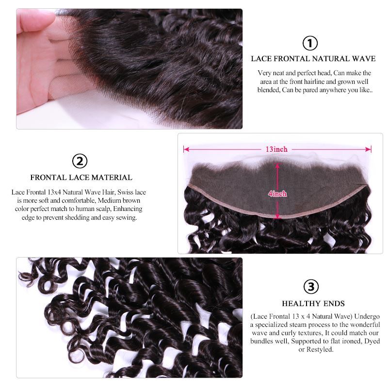 Photo de Queen Hair Product Swiss Lace Frontal Closure Ear to Ear 13"x4" Brazilian Virgin Hair Natural Wave 100% Human Hair Natural Color