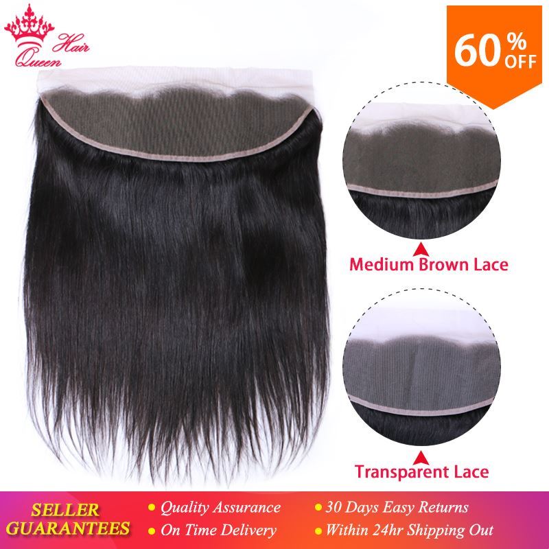 Photo de Queen Hair Products Brazilian Virgin Straight 13x4 Transparent Lace Frontal Closure 100% Human Hair Medium Brown Swiss Lace