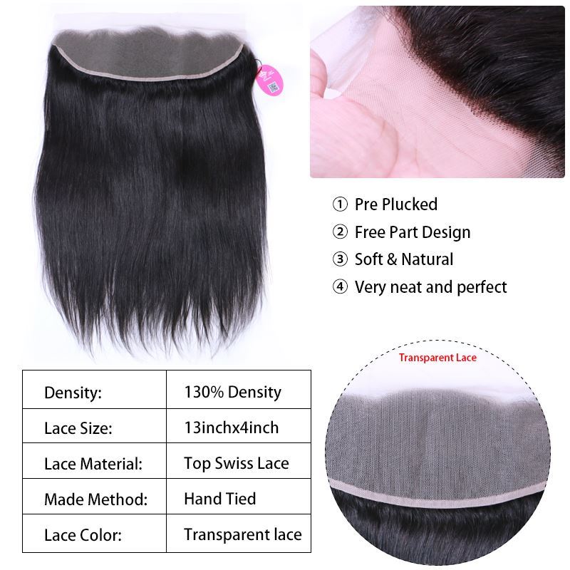 Picture of Queen Hair Products Brazilian Virgin Straight 13x4 Transparent Lace Frontal Closure 100% Human Hair Medium Brown Swiss Lace