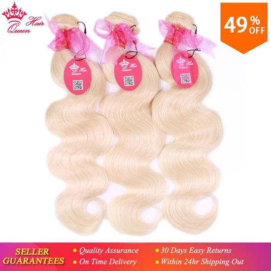 Photo de Queen Hair Products Brazilian #613 Blonde Body Wave 100% Human Hair Weave 12''-24''Inche Bundles Machine Double Weft Remy Hair
