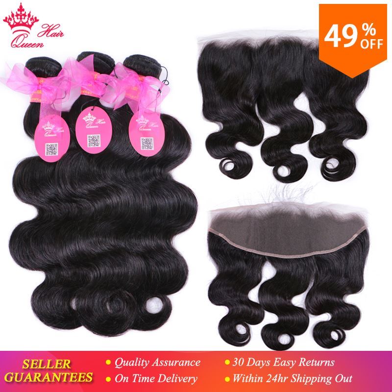 Photo de 100% Brazilian Human Hair Body Wave 3 Bundles Weaves With Lace Frontal Human Hair Remy weaving Queen Hair Products Free Shipping