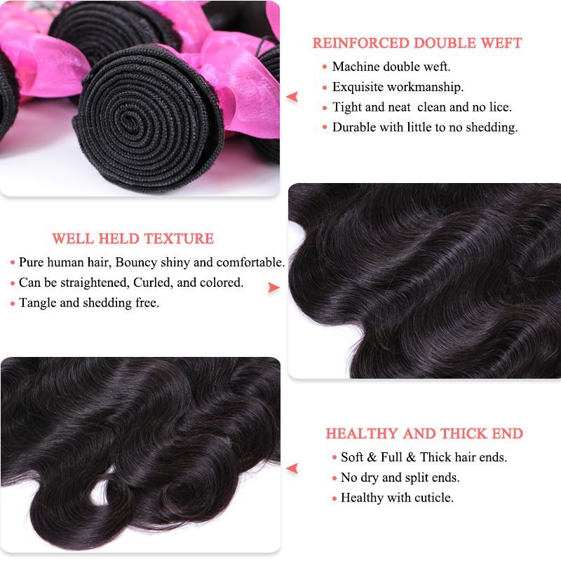 Photo de 100% Brazilian Human Hair Body Wave 3 Bundles Weaves With Lace Frontal Human Hair Remy weaving Queen Hair Products Free Shipping