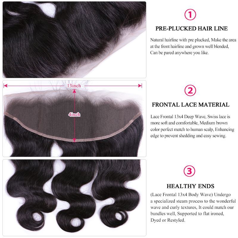 Picture of 100% Brazilian Human Hair Body Wave 3 Bundles Weaves With Lace Frontal Human Hair Remy weaving Queen Hair Products Free Shipping