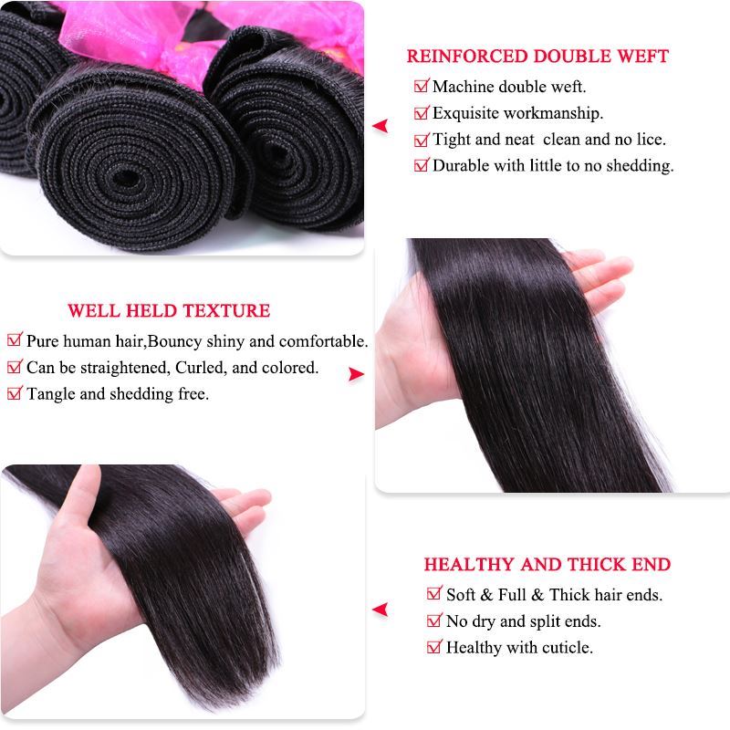 Photo de Queen Hair Brazilian Straight Hair Weave 3Bundles With 1 Piece Lace Frontal Closure Virgin Human Hair Bundles Deal Free Shipping