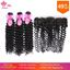 Picture of Queen Hair Products 100% Human Hair 3 Bundles with Lace Closure Brazilian Deep Wave Bundles with Frontal Closure Remy Hair 4pcs
