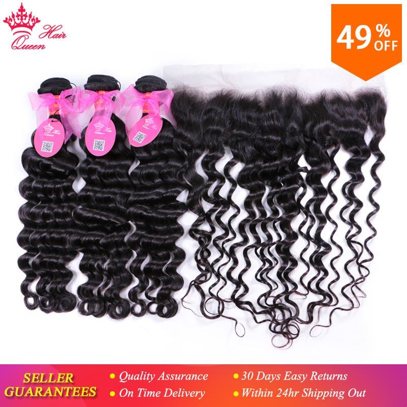 Picture of Queen Hair Lace Frontal Closure With Bundles Brazilian Natural Wave More Wave Human Hair Bundles With Lace Closure Remy