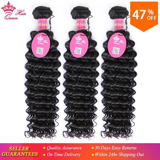 Picture of Queen Hair Products Deep Wave Virgin Brazilian Hair Bundles Deal Natural Color 10 - 28inch 100% Human Hair Weave Free Shipping