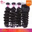 Picture of Queen Hair Products Brazilian Natural Wave More Wave 3 Bundles With Closure 100% Virgin Human Hair Bundles With Lace Closure
