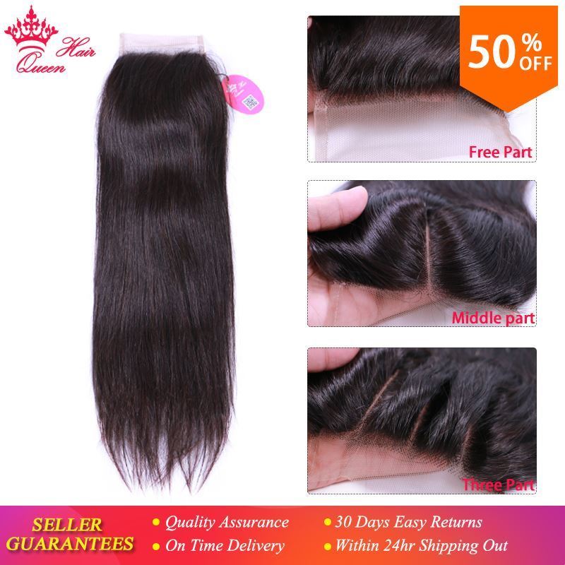 Photo de Queen Hair Products Brazilian Virgin Hair Straight Top Swiss Lace Closure Natural Color 10" to 20" 100% Human Hair Free SHIPPING