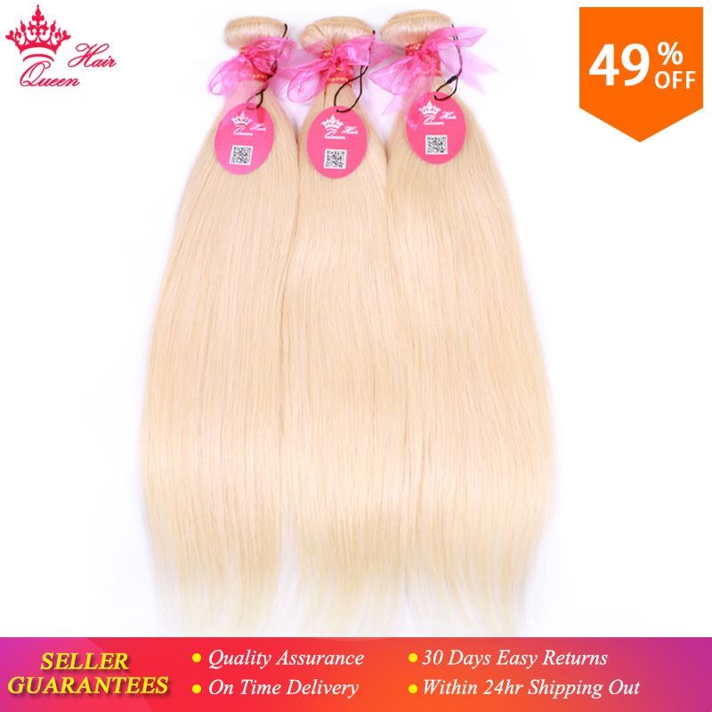 Photo de Queen Hair Products Brazilian Human Hair Weft Straight Bleach Blonde Color #613 Hair 12"-20" Remy Hair Extensions Free Shipping