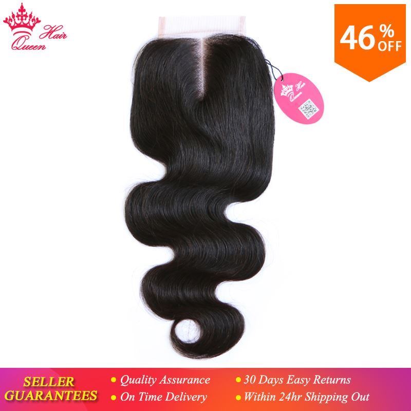 Photo de Queen Hair Products Swiss Lace Closure 4x4 Brazilian Virgin Human Hair Middle Part Body Wave 130% density Free Shipping