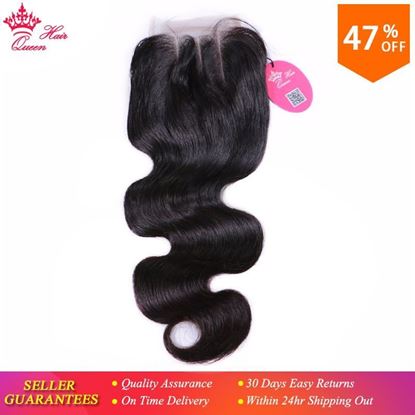 Picture of Queen Hair Products 4x4 Lace Closure Brazilian Body Wave Virgin Hair Natural Color 1B 100% Human Hair Three Part Free Shipping