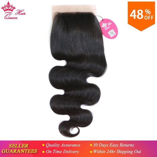 Picture of Queen Hair Products Free Part Silk Base Closure Brazilian Virgin Hair Body Wave 100% Human Hair Natural color