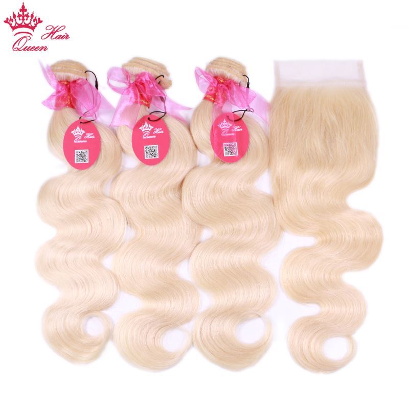 Picture of #613 Blonde Body Wave Brazilian Human Hair Weave Bundles with Closure, 3pcs Remy Hair and 1pc Lace Closure Queen Hair 4pcs/lot