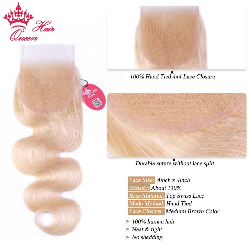 Picture of #613 Blonde Body Wave Brazilian Human Hair Weave Bundles with Closure, 3pcs Remy Hair and 1pc Lace Closure Queen Hair 4pcs/lot