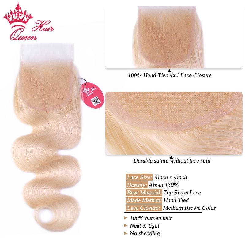 Photo de #613 Blonde Body Wave Brazilian Human Hair Weave Bundles with Closure, 3pcs Remy Hair and 1pc Lace Closure Queen Hair 4pcs/lot