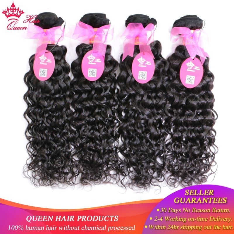 Photo de Queen Hair Products Brazilian Water Wave Hair 4pcs/lot 100% Human Hair Weave Bundles Natural Color Extensions 1B# 