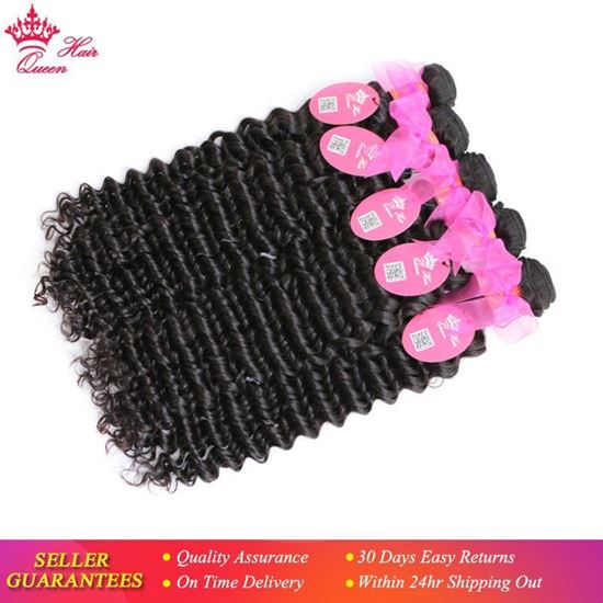 Photo de Queen Hair Products Brazilian Deep Wave Bundles Deal 3pcs/lot Natural Color 1B Hair Weave 100% Human Hair Weaving