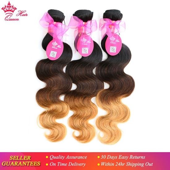 Picture of Queen Hair Products Ombre Color Hair Extensions Brazilian Body Wave 3 Tone #1B/4/27 Human Hair Weave 3pcs/Lot Bundles Deal