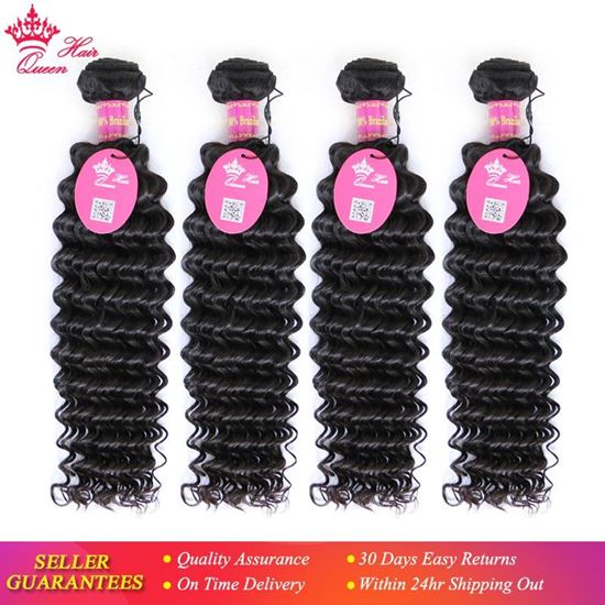 Picture of Queen Hair Products Deep Wave Brazilian Virgin Hair Bundles 4pcs/lot 10" - 28" 100% Human Hair Natural color Free Shipping