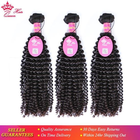 Picture of Queen Hair Products Kinky Curly Brazilian Virgin Hair Weft 3 Bundles Deal Natural Color 100% Human Hair Weaving Free shipping