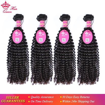 Photo de Queen Hair Products Kinky Curly Brazilian Virgin Hair Weft 4Bundles/lot Natural Color 100% Human Hair Weaving Free shipping
