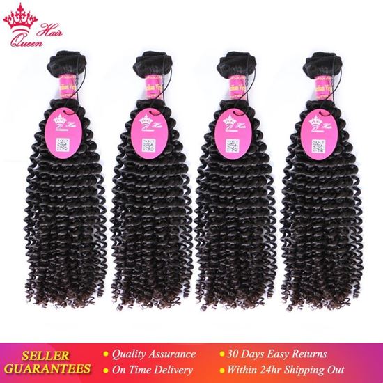 Photo de Queen Hair Products Kinky Curly Brazilian Virgin Hair Weft 4Bundles/lot Natural Color 100% Human Hair Weaving Free shipping