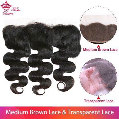 Picture of Queen Hair Products Body Wave Transparent Lace Frontal Closure 13x4 Brazilian Virgin Hair Natural Color 100% Human Hair