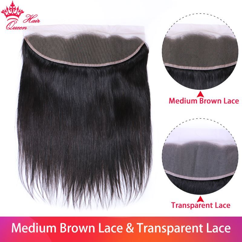 Picture of Queen Hair Products Brazilian Virgin Straight 13x4 Transparent Lace Frontal Closure 100% Human Hair Medium Brown Swiss Lace