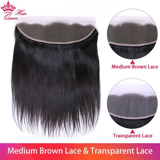 Picture of Queen Hair Products Brazilian Virgin Straight 13x4 Transparent Lace Frontal Closure 100% Human Hair Medium Brown Swiss Lace