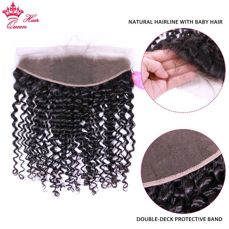 Photo de Queen Hair Products Deep Curly wave Brazilian Virgin Human Hair Lace Frontal Closure 13"x4" ear to ear 10"-20" Natural Color 1B