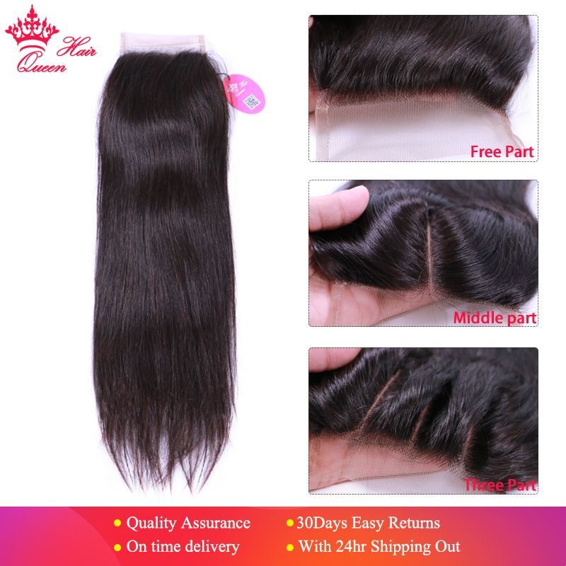 Picture of Queen Hair Products Brazilian Virgin Hair Straight Top Swiss Lace Closure Natural Color 10" to 20" 100% Human Hair Free SHIPPING