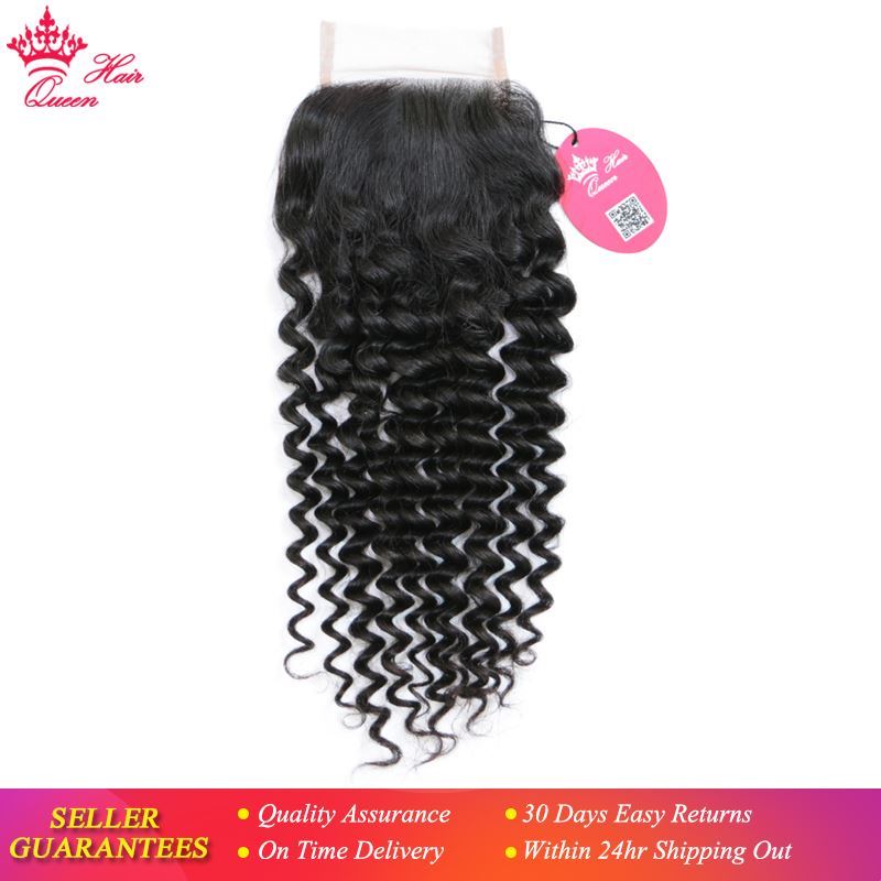 Photo de Queen Hair Products Brazilian Virgin Hair Deep Wave 4x4 Swiss Lace Closure 10"-20" Natural Color 100% Human Hair Free Part