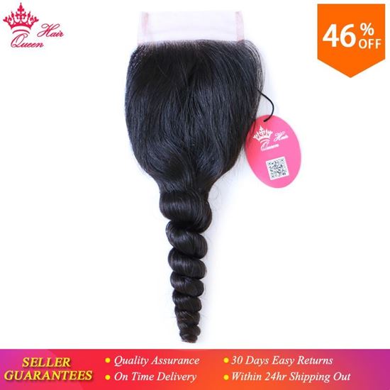 Picture of Queen Hair Products Brazilian Virgin Hair Swiss Lace Closure Loose Wave 100% Human Hair 4X4 Free Shipping