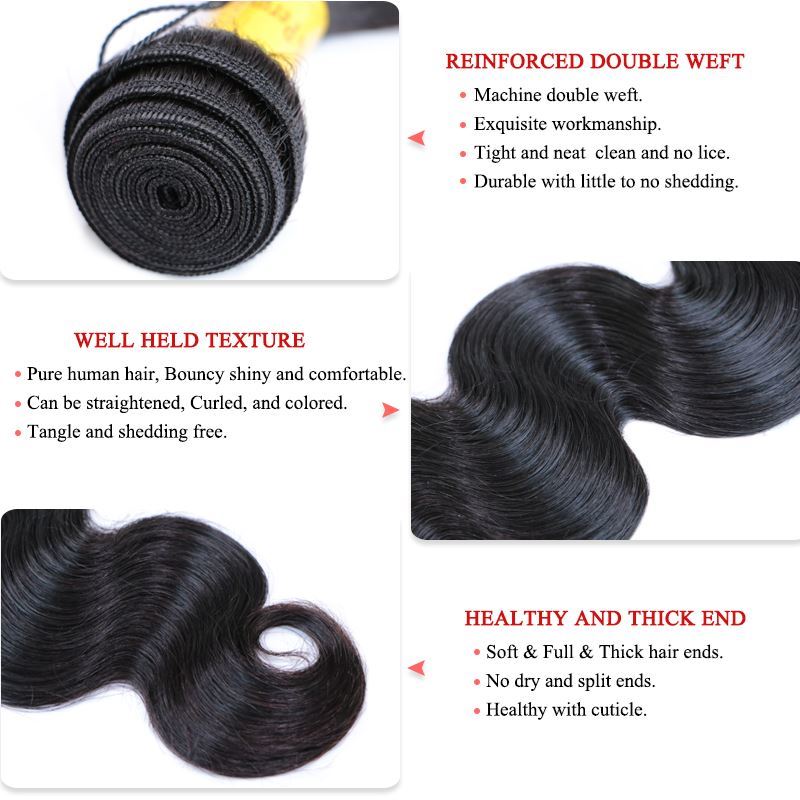 Photo de Queen Hair Products Peruvian Virgin Hair Body Wave Bundles Natural Black Color 100% Human Hair Weaving 08" to 28" Free Shipping