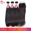 Picture of Queen Hair Peruvian Virgin Straight Hair 3 Bundles With Closure 100% Unprocessed Human Hair Weave Bundles With Lace Top Closure