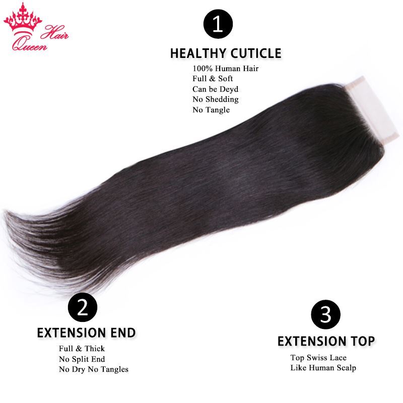 Photo de Queen Hair Peruvian Virgin Straight Hair 3 Bundles With Closure 100% Unprocessed Human Hair Weave Bundles With Lace Top Closure