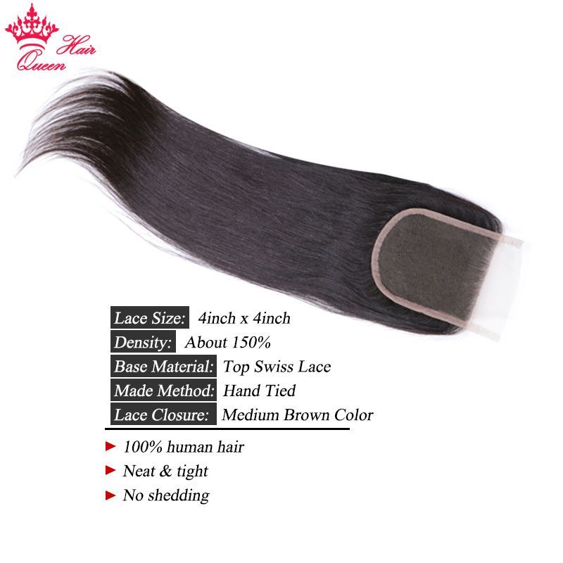 Picture of Queen Hair Peruvian Virgin Straight Hair 3 Bundles With Closure 100% Unprocessed Human Hair Weave Bundles With Lace Top Closure