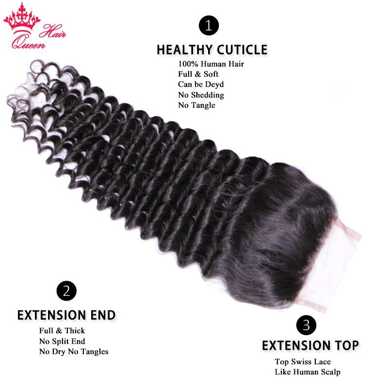 Picture of Queen Hair 100% Unprocessed Human Hair Peruvian Deep Wave Virgin Hair 3 Bundles with Lace Closure, Bundle with Closure 4pcs/lot