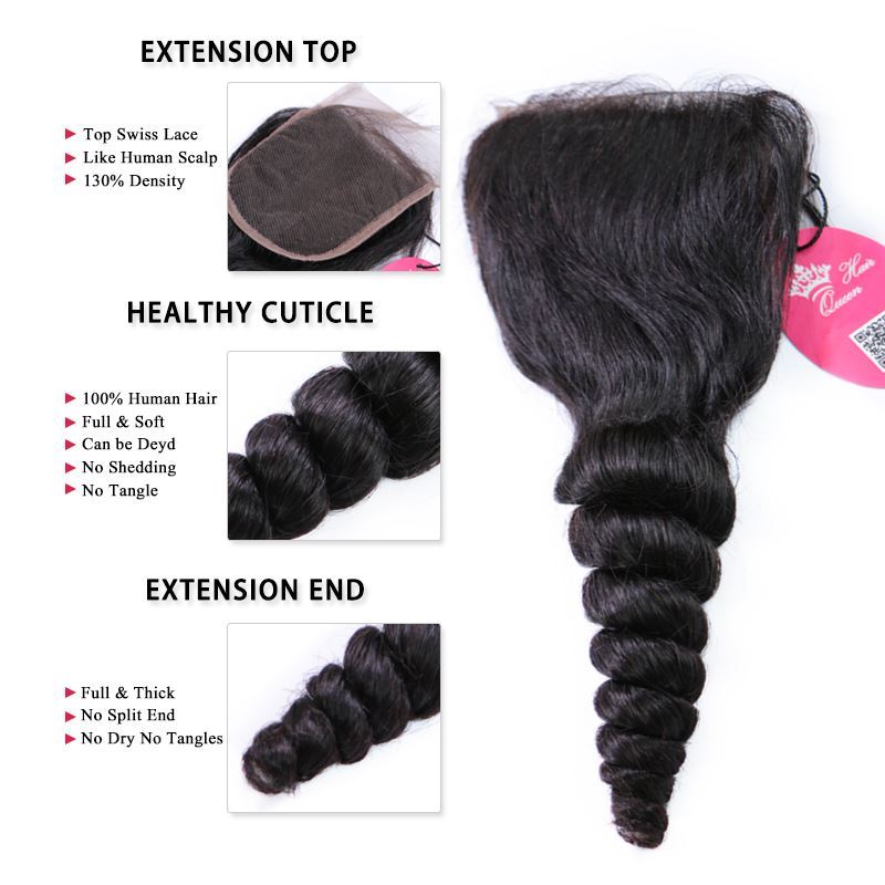 Photo de Queen Hair Peruvian Loose Wave 3 Bundles With Lace Closure 100% Unprocessed Virgin Human Hair Weave Extension 4pcs/lot